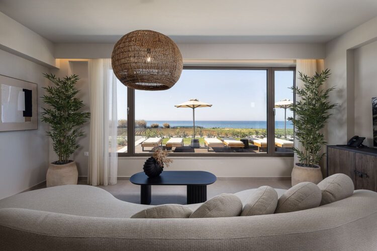 Villa Almyra Luxus Ferienhaus Kreta Am Meer Mieten Wohnzimmer