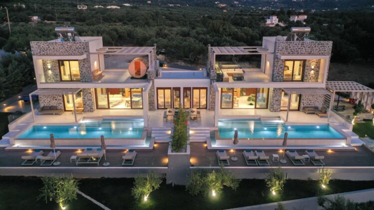Villa Almyrida Luxus Ferienhaus Kreta Mieten Abendstimmung