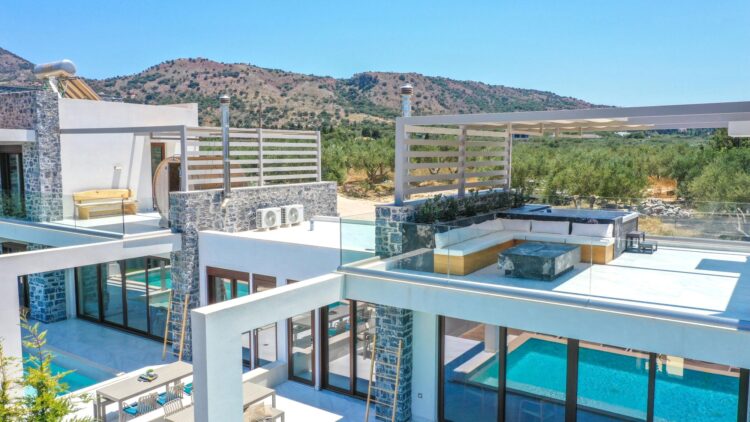 Villa Almyrida Luxus Ferienhaus Kreta Mieten Dachterrasse