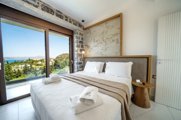 Villa Almyrida Luxus Ferienhaus Kreta Mieten Schlafbereich