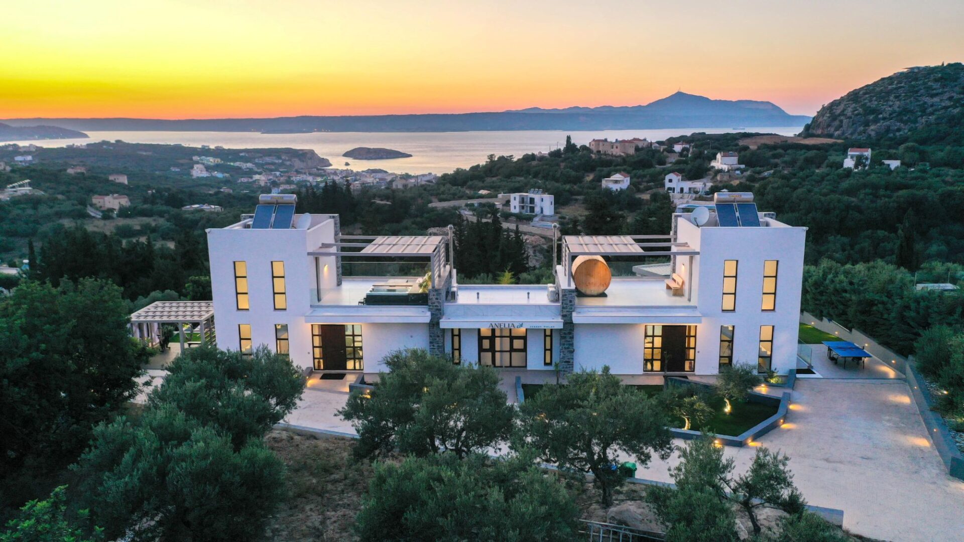 Villa Almyrida Luxus Ferienhaus Kreta Mieten Sunset