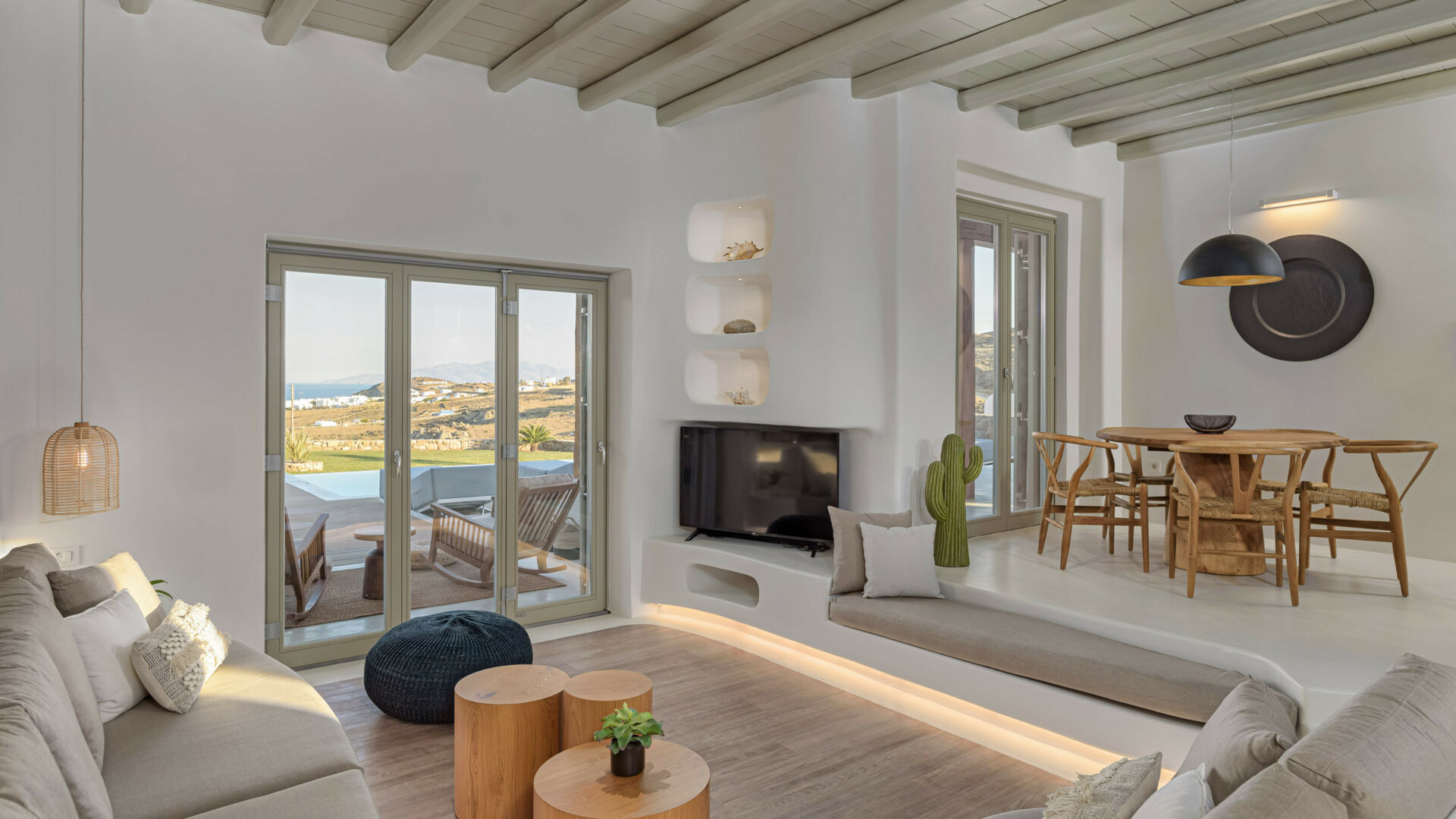 Villa Astralis Iii Modernes Wohnzimmer Mit Meerblick Mykonos Griechenland Mieten
