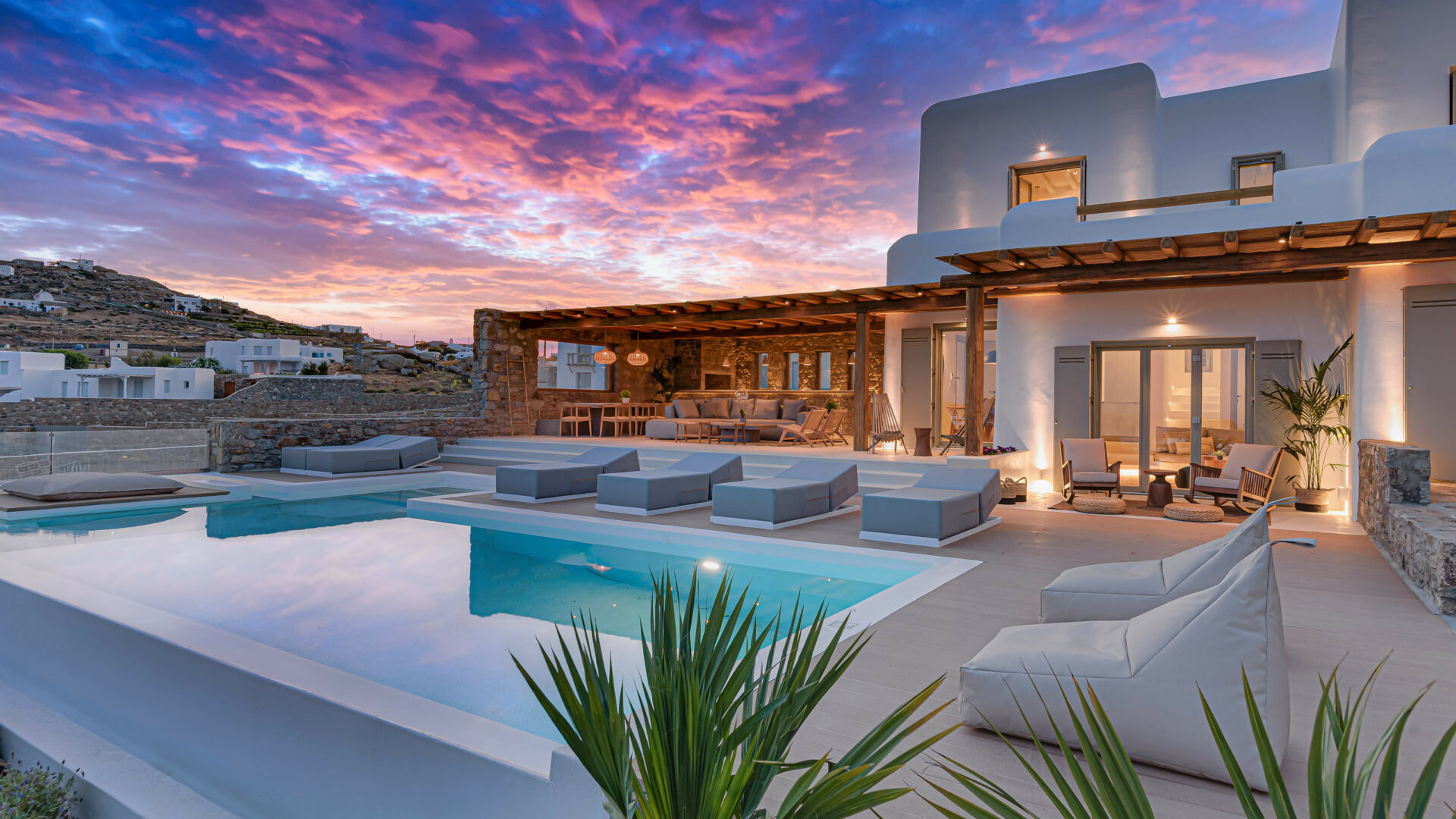 Villa Astralis Iii Privater Pool Bei Nacht Mykonos Griechenland Mieten