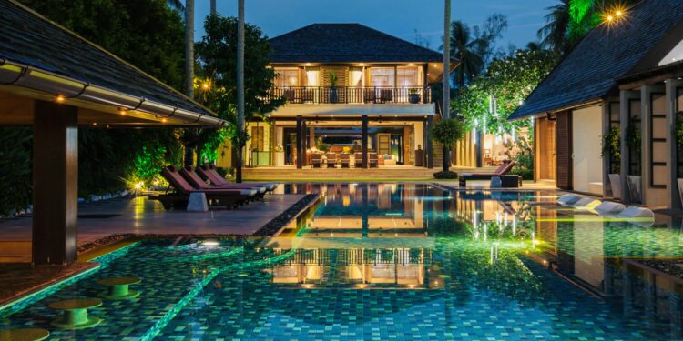 Villa Baan Puri Exklusives Ferienhaus Koh Samui Thailand Pool Bei Nacht