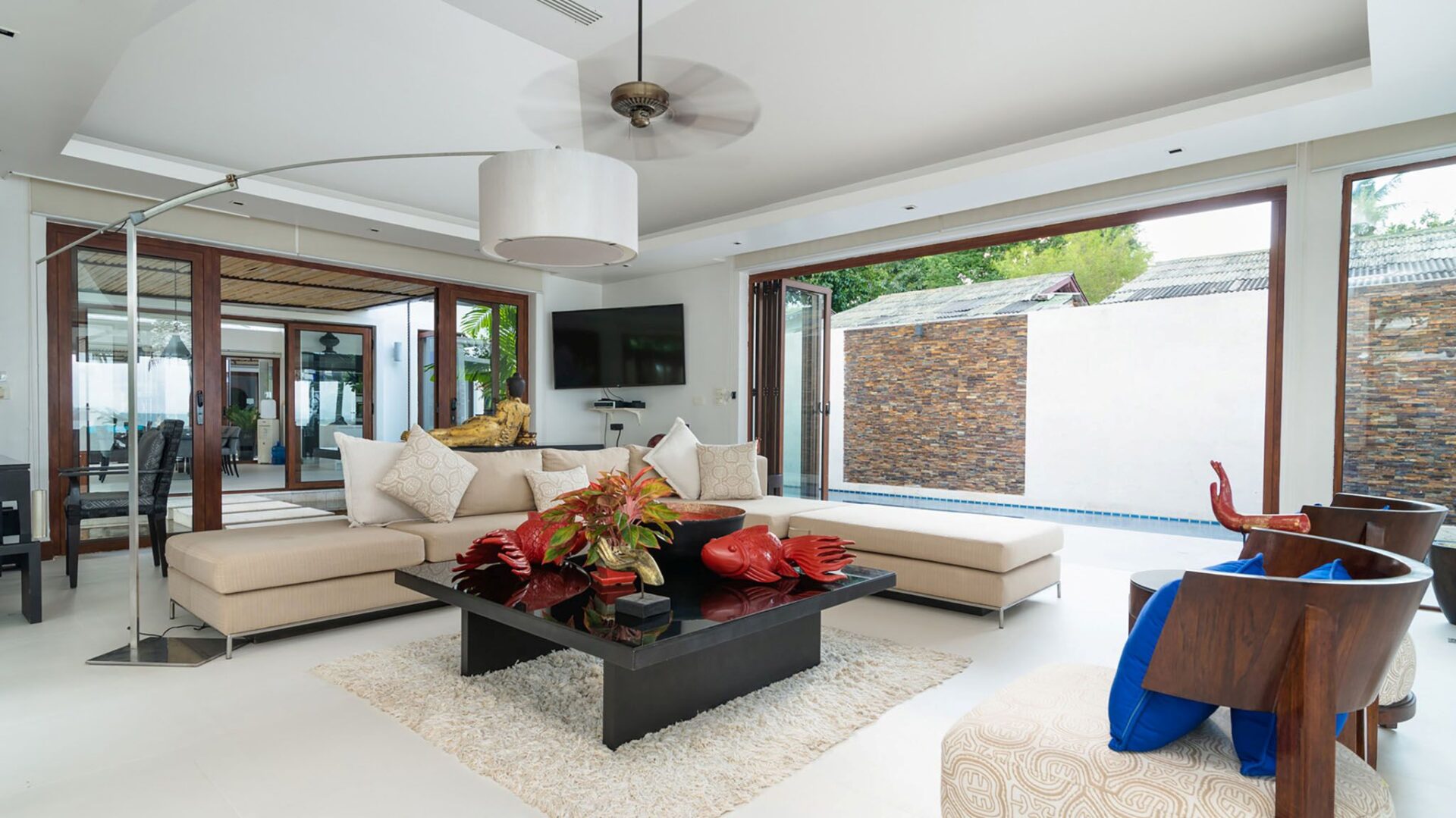 Villa Chi Samui Luxus Ferienhuas Koh Samui Am Strand Mieten Wohnzimmer