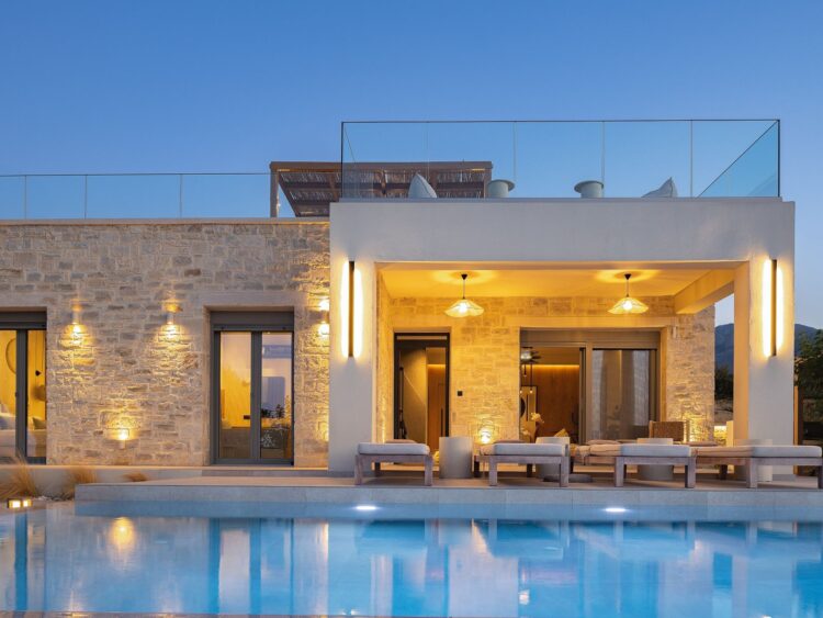 Villa Dramia Luxus Ferienhaus Kreta Abendstimmung