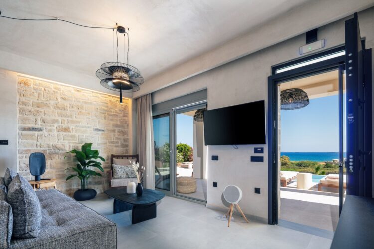 Villa Dramia Luxus Ferienhaus Kreta Mit Pool Mieten Wohnzimmer