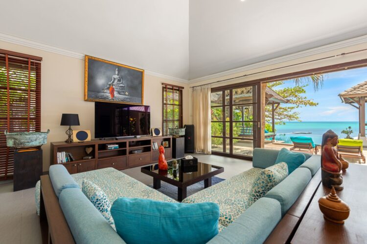 Villa Finu Samui Luxus Ferienhaus Koh Samui Am Strand Mieten Wohnzimmer
