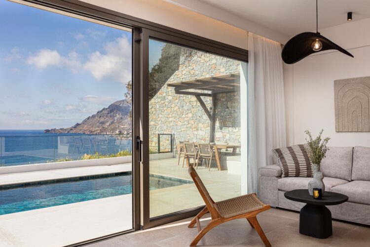 Villa Gino Luxus Ferienhaus Kreta Am Strand Mieten Wohnzimmer