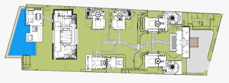 Villa Jamadara Uluwatu – Grundriss Des Gesamten Anwesens Mit Pool Und Garten