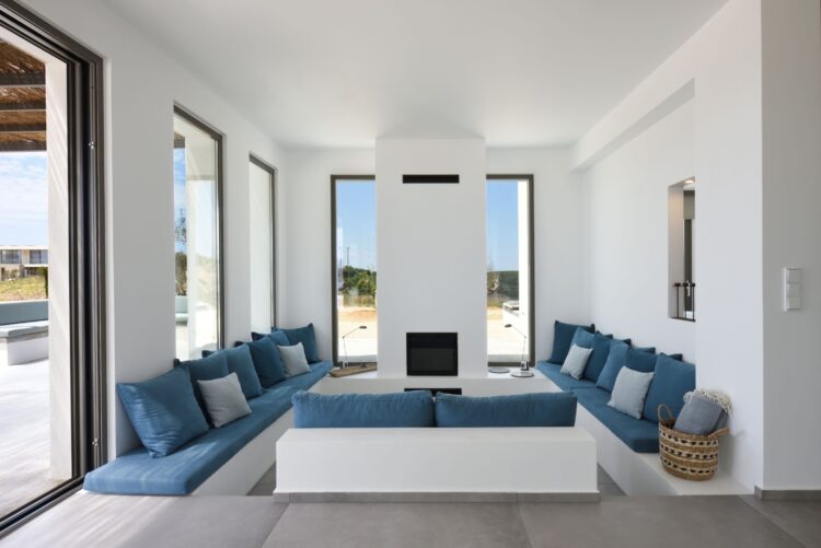 Villa Lambes Beach Luxus Ferienhaus Peloponnes Mieten Wohnzimmer