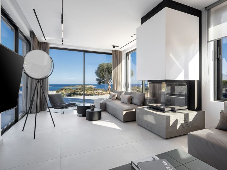 Villa Sea View Chania Luxus Ferienhaus Kreta Mieten Kamin