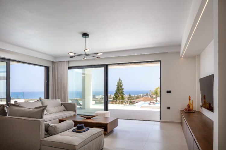 Villa Sense Oasis Luxuriöses Ferienhaus Kreta Mit Pool Mieten Wohnzimmer
