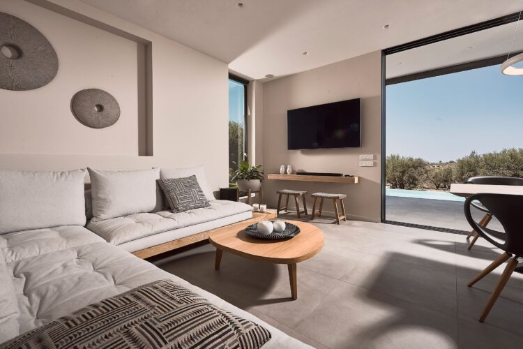 Villa Stavros Luxus Ferienhaus Kreta Chania Mieten Wohnzimmer