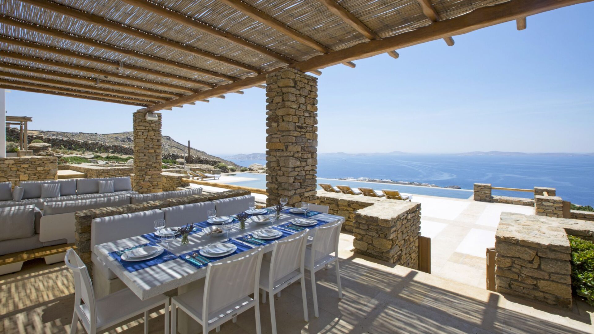 Villa Tinos Luxus Ferienhaus Mykonos Mit Pool Mieten Alfresco Essbereich