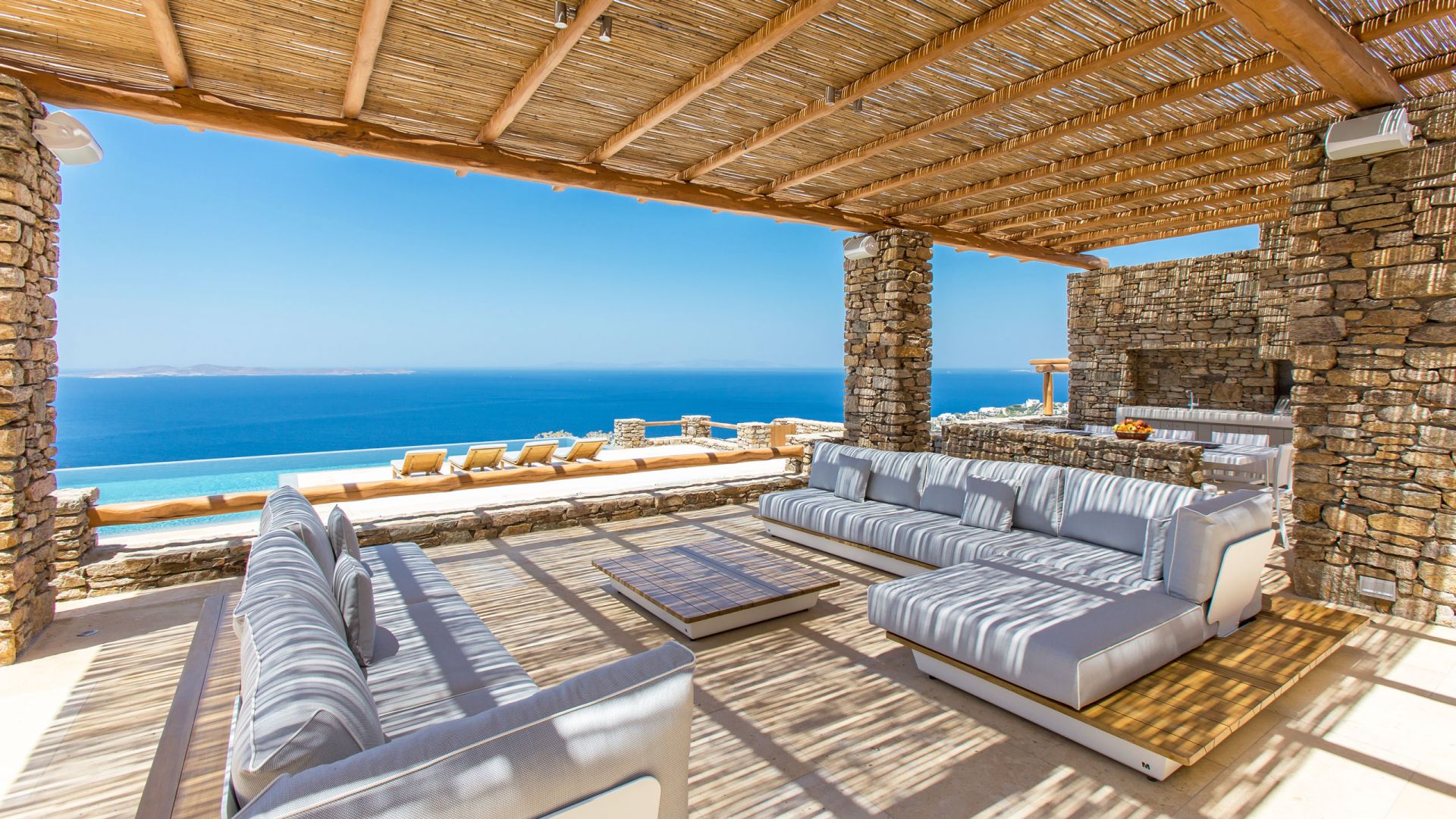 Villa Tinos Luxus Ferienhaus Mykonos Mit Pool Mieten Outdoor Lounge