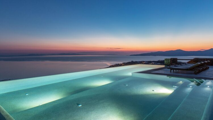 Villa Tinos Luxus Ferienvilla Mykonos Mit Meerblick Mieten Abendstimmung