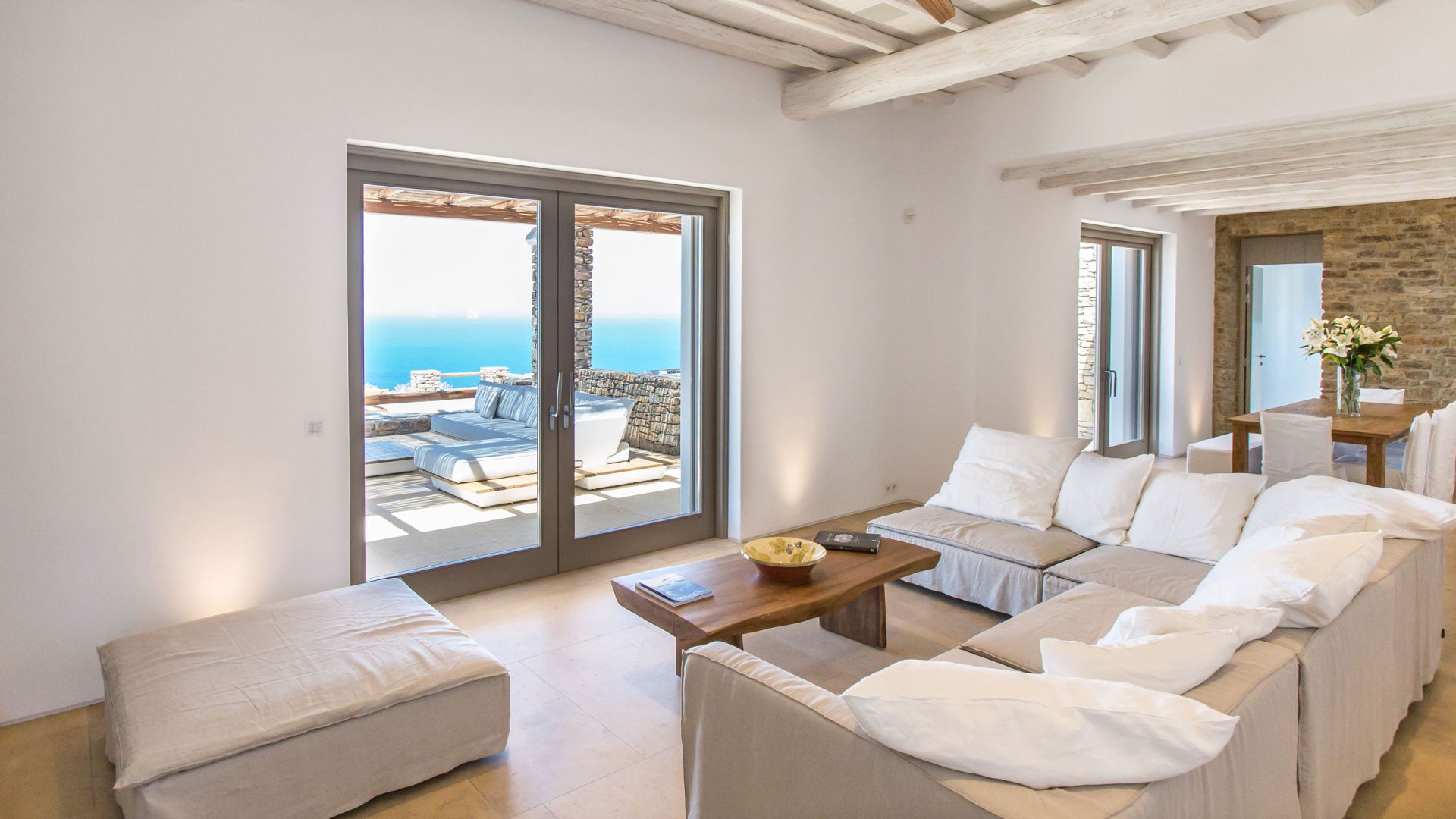 Villa Tinos Luxus Ferienvilla Mykonos Mit Meerblick Mieten Wohnzimmer
